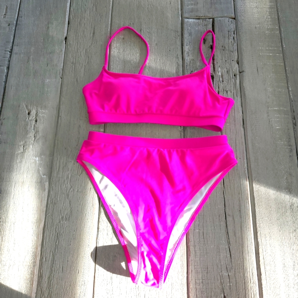 Womens Small High Waisted Pink Bikini Set